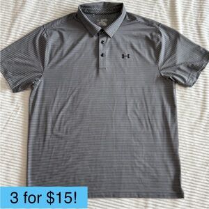 Under Armour Grey Black Striped Short Sleeve Polo Heat Gear Golf Casual 2XL